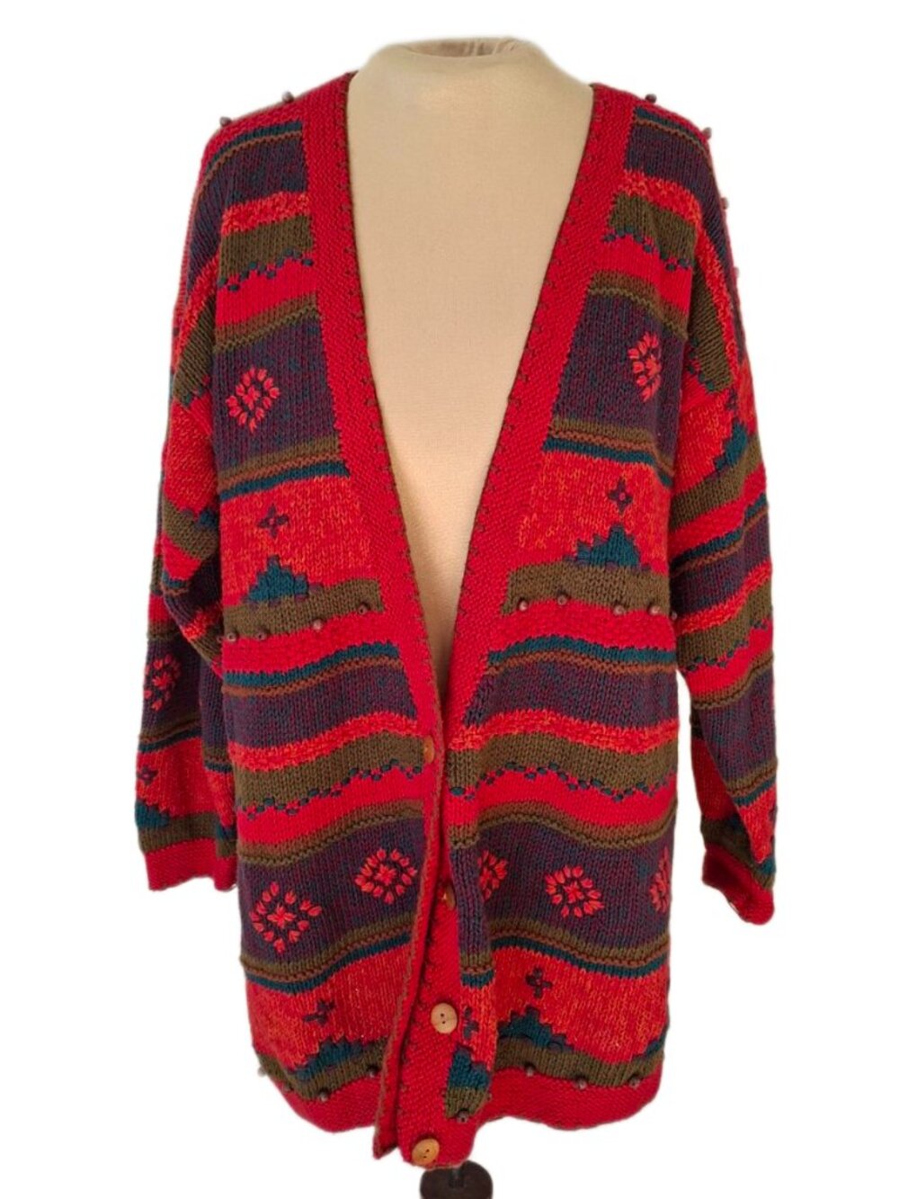 Lord Isaacs Vintage Multicolor Knit Cardigan – Ramie Cotton Blend Size M